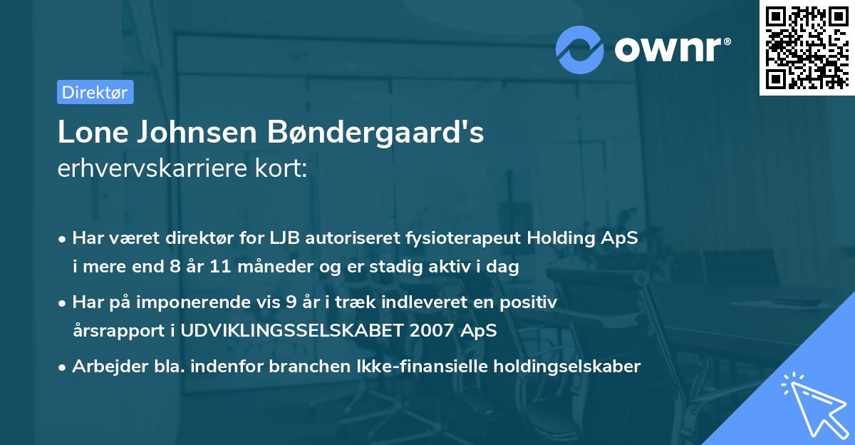 Lone Johnsen Bøndergaard's erhvervskarriere kort