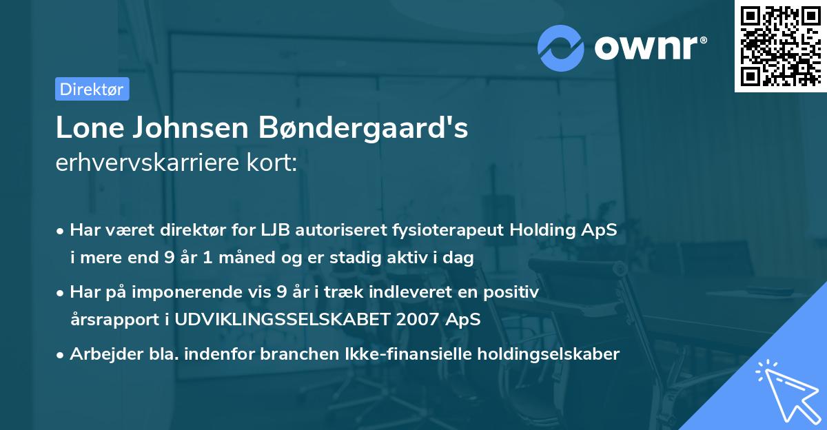 Lone Johnsen Bøndergaard's erhvervskarriere kort