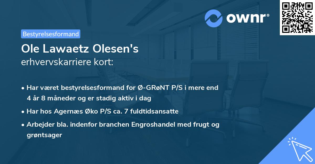 Ole Lawaetz Olesen's erhvervskarriere kort