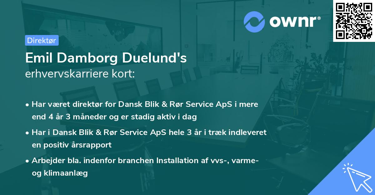 Emil Damborg Duelund's erhvervskarriere kort