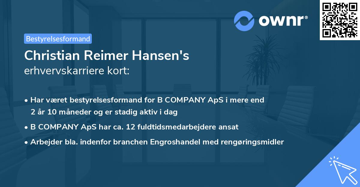 Christian Reimer Hansen's erhvervskarriere kort