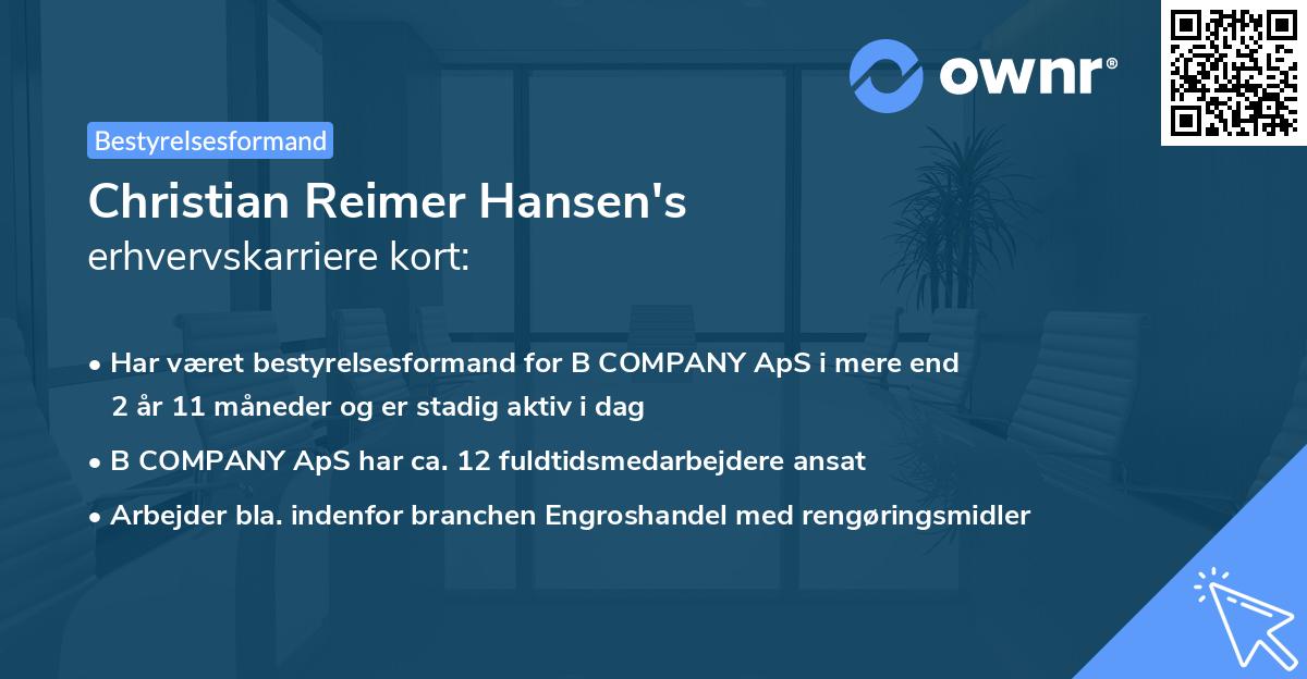 Christian Reimer Hansen's erhvervskarriere kort