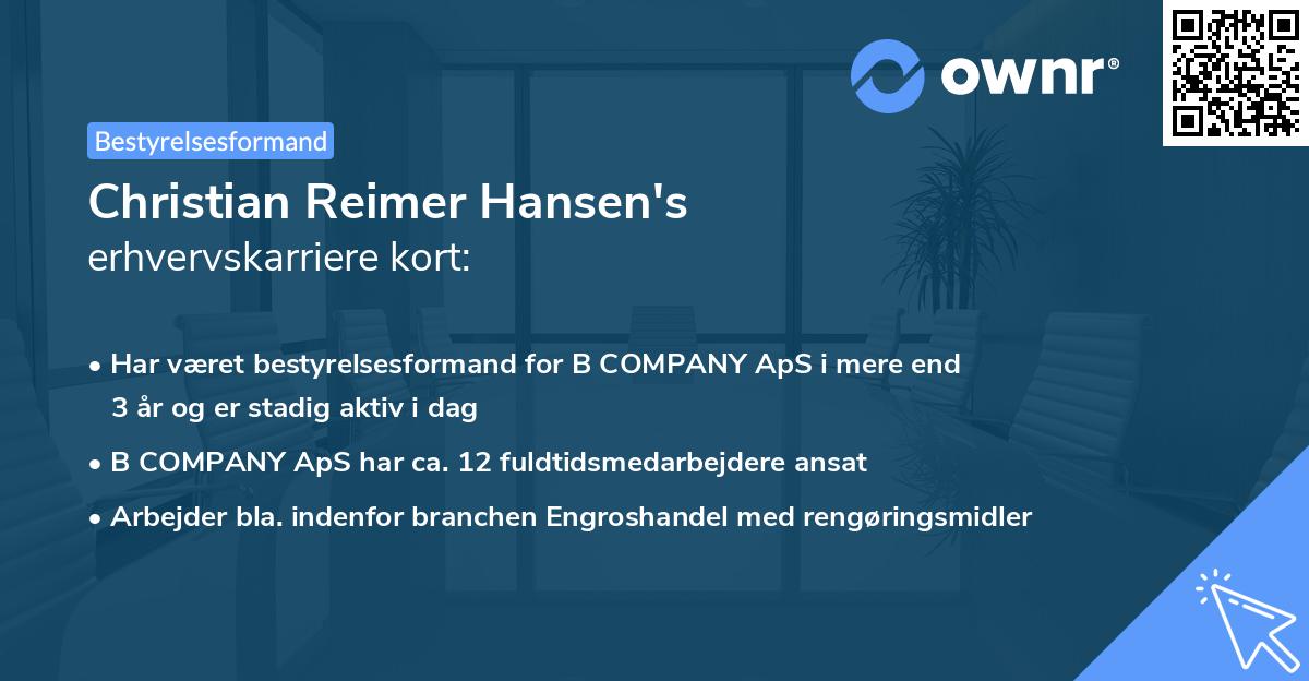 Christian Reimer Hansen's erhvervskarriere kort