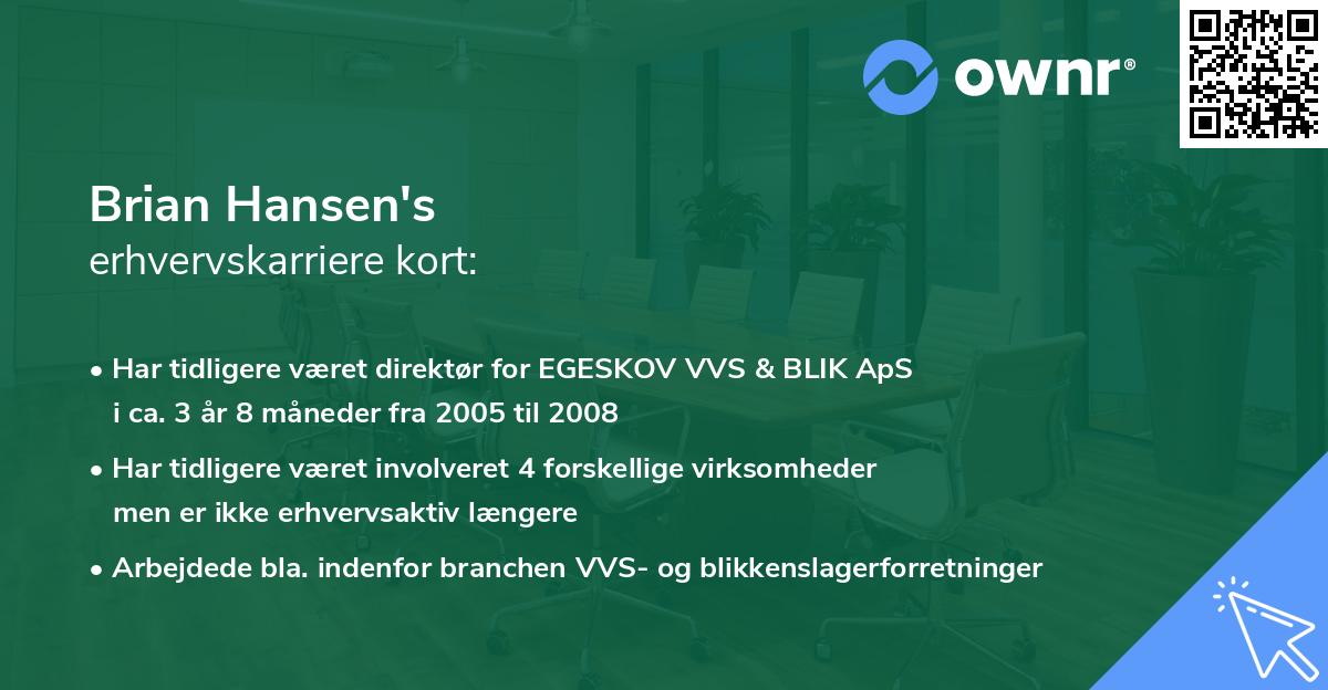 Brian Hansen's erhvervskarriere kort