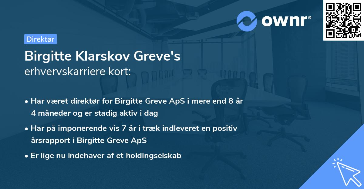 Birgitte Klarskov Greve's erhvervskarriere kort