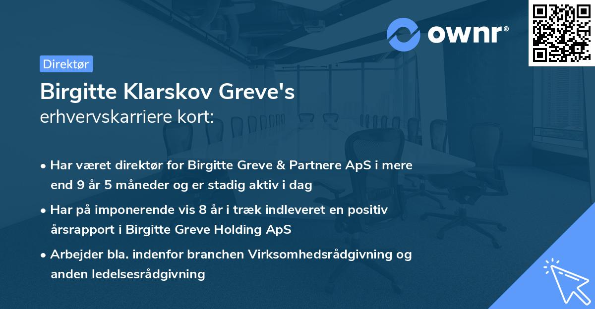 Birgitte Klarskov Greve's erhvervskarriere kort