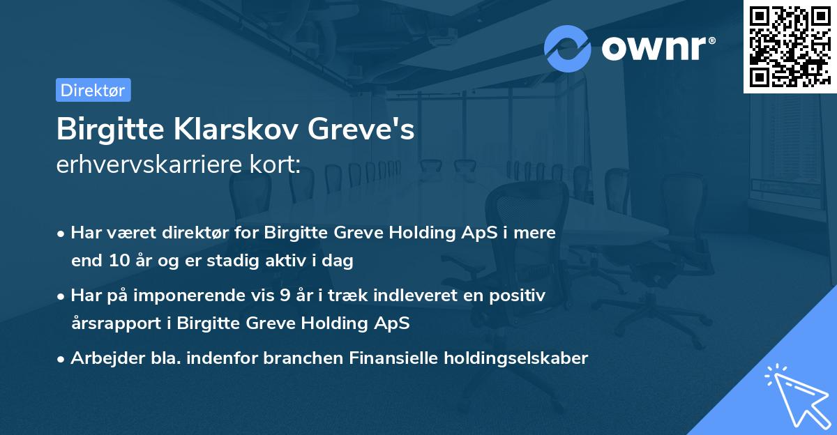 Birgitte Klarskov Greve's erhvervskarriere kort