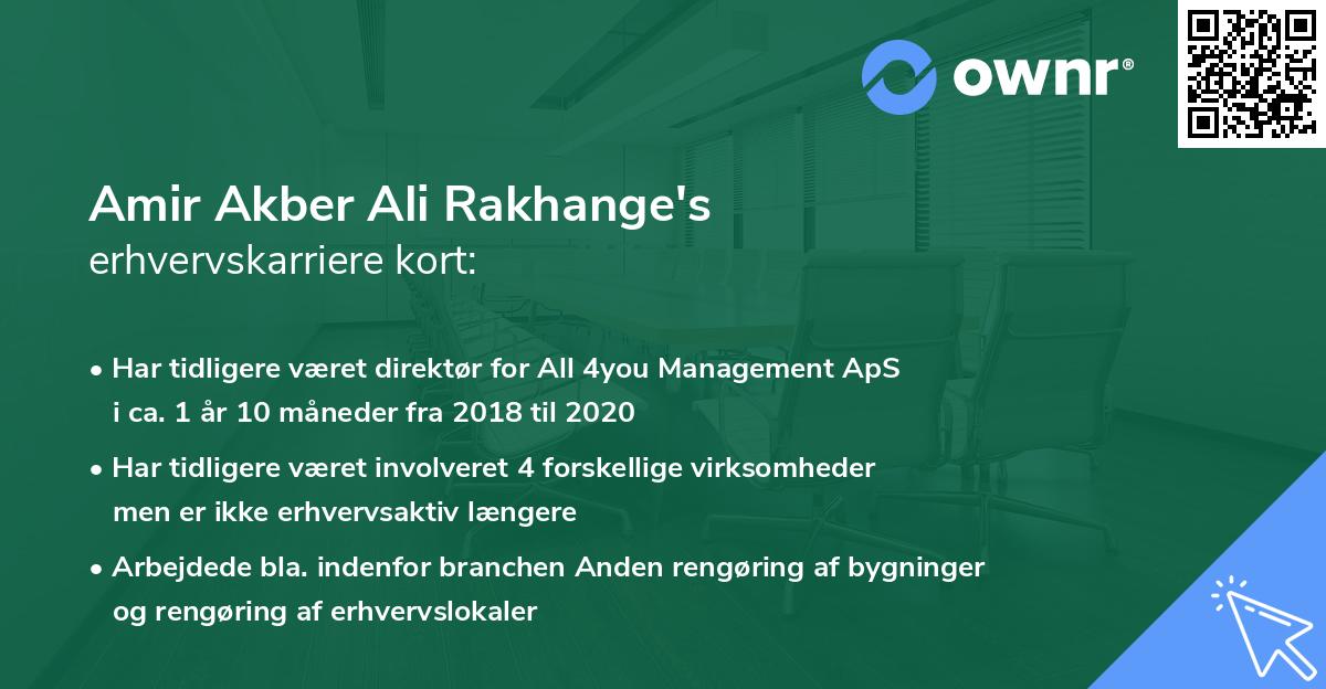 Amir Akber Ali Rakhange's erhvervskarriere kort