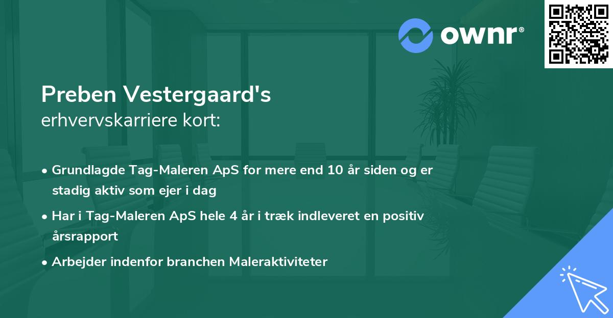 Preben Vestergaard's erhvervskarriere kort
