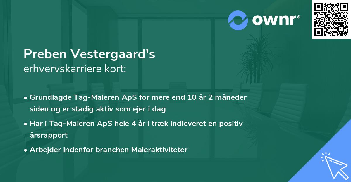 Preben Vestergaard's erhvervskarriere kort