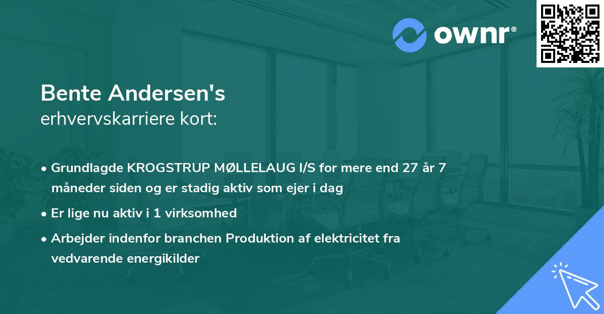Bente Andersen's erhvervskarriere kort