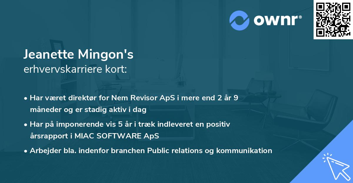 Jeanette Mingon's erhvervskarriere kort