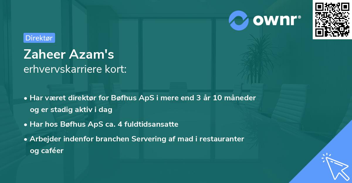 Zaheer Azam's erhvervskarriere kort