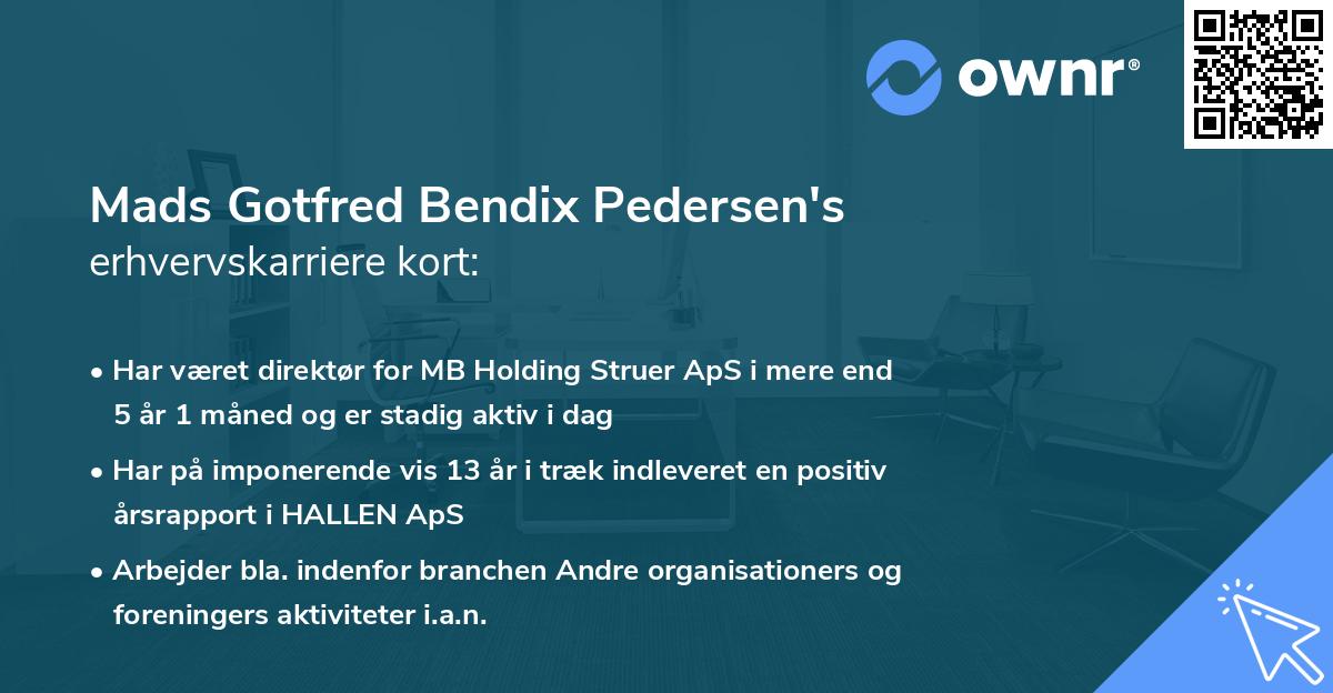 Mads Gotfred Bendix Pedersen's erhvervskarriere kort