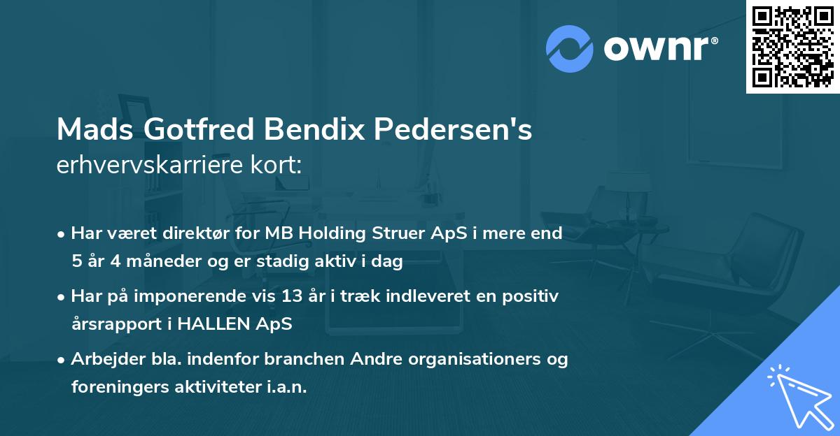 Mads Gotfred Bendix Pedersen's erhvervskarriere kort