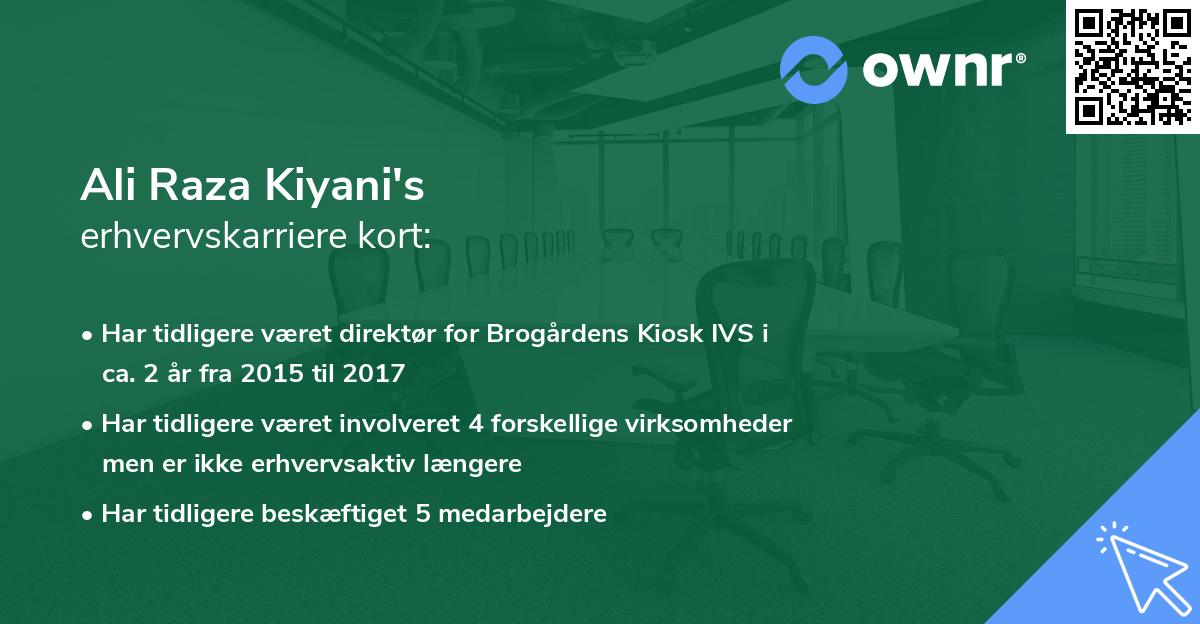 Ali Raza Kiyani's erhvervskarriere kort