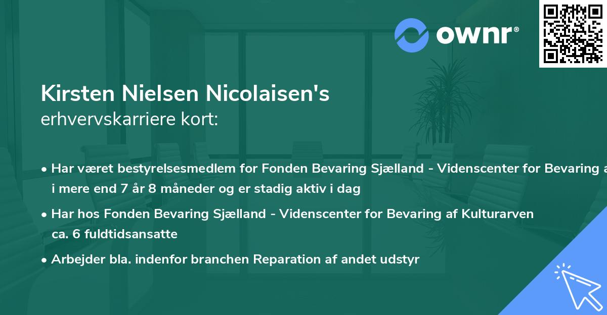 Kirsten Nielsen Nicolaisen's erhvervskarriere kort