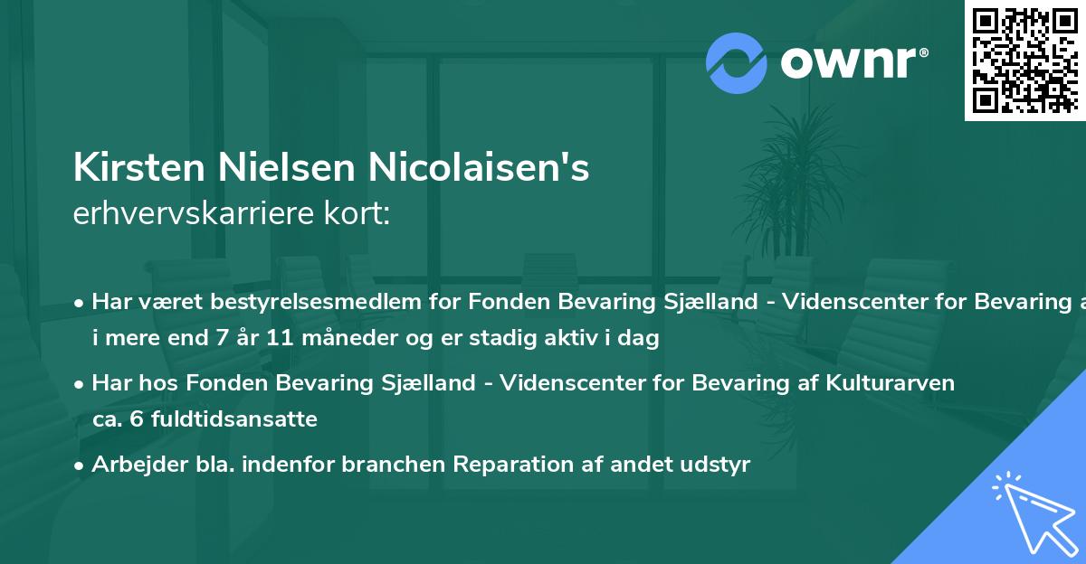 Kirsten Nielsen Nicolaisen's erhvervskarriere kort