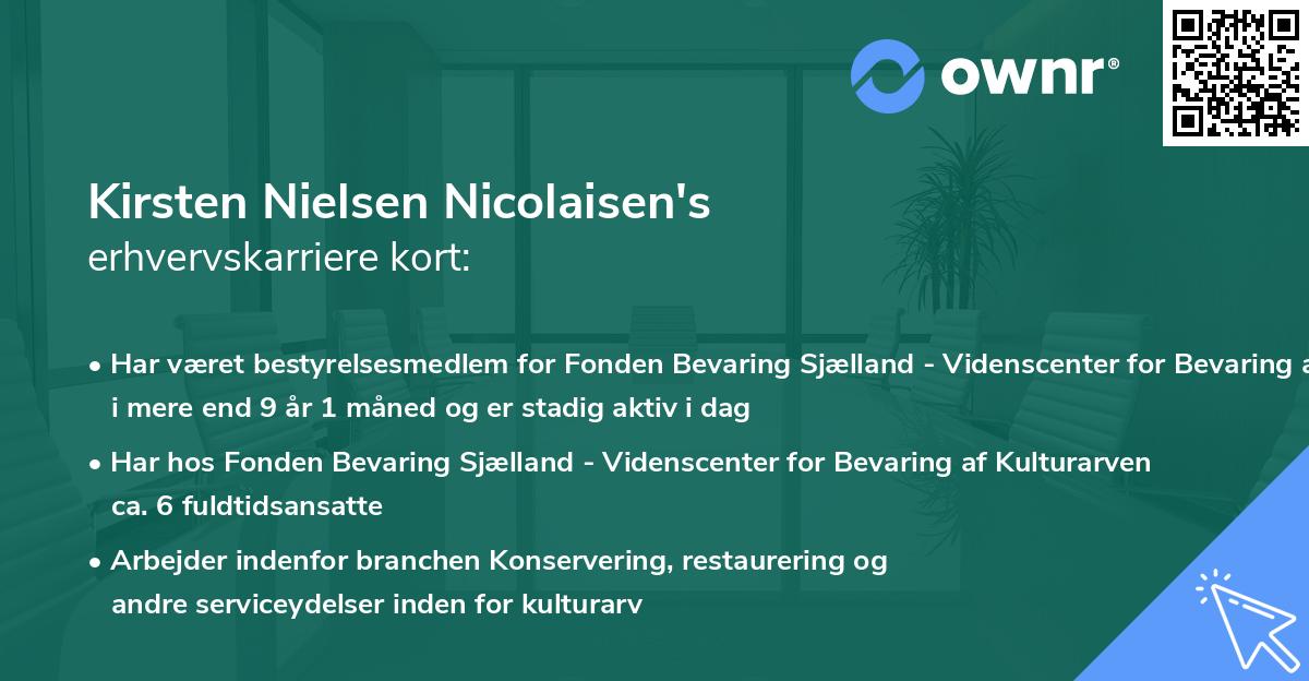 Kirsten Nielsen Nicolaisen's erhvervskarriere kort