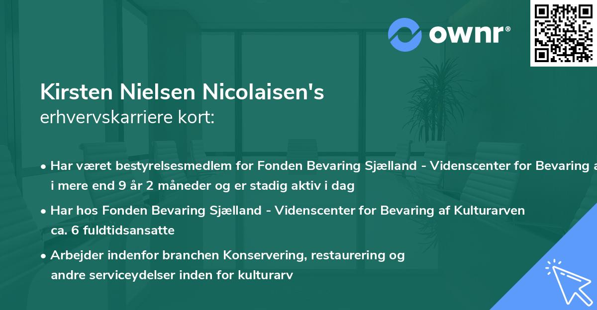 Kirsten Nielsen Nicolaisen's erhvervskarriere kort