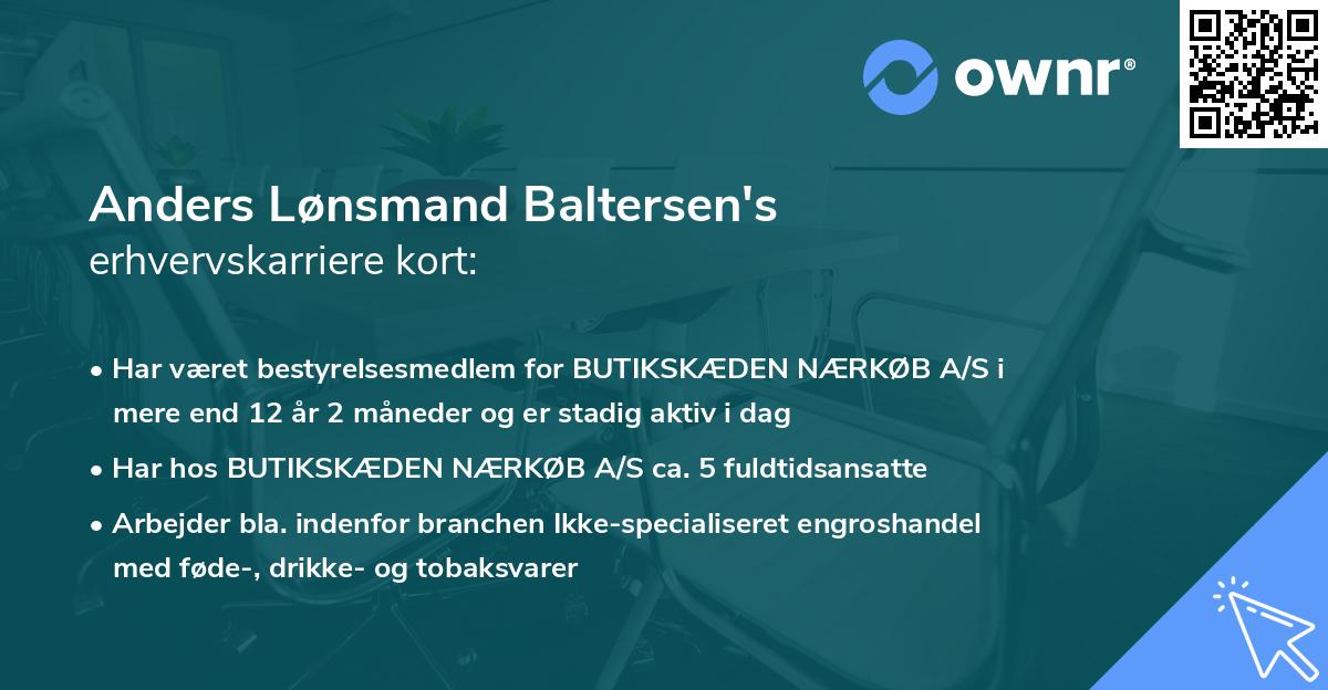 Anders Lønsmand Baltersen's erhvervskarriere kort