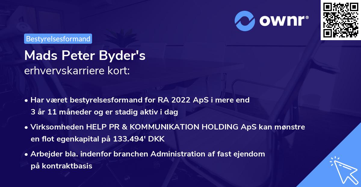 Mads Peter Byder's erhvervskarriere kort