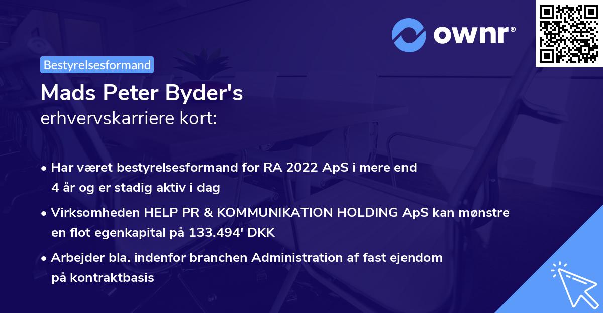 Mads Peter Byder's erhvervskarriere kort