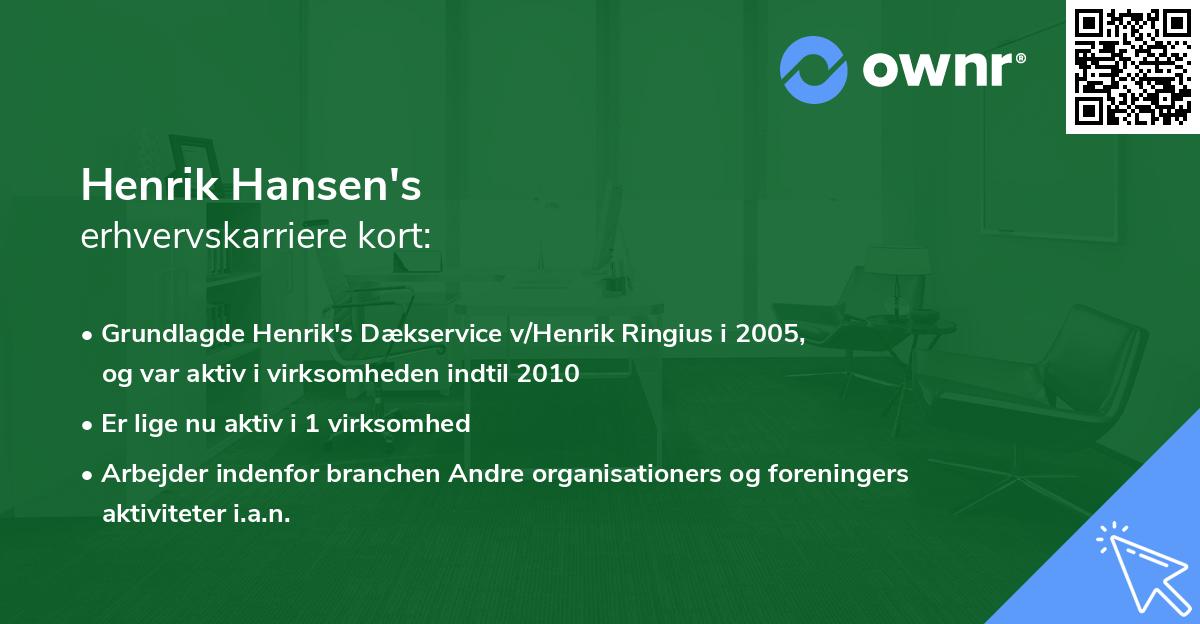 Henrik Hansen's erhvervskarriere kort