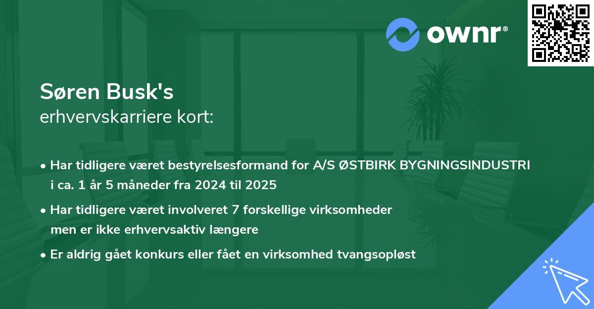 Søren Busk's erhvervskarriere kort