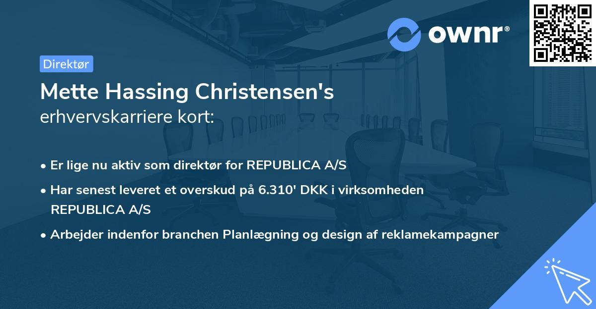 Mette Hassing Christensen's erhvervskarriere kort