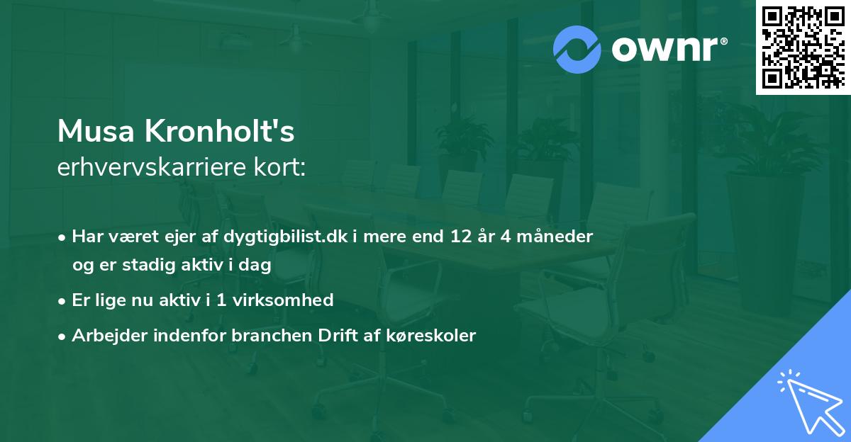 Musa Kronholt's erhvervskarriere kort