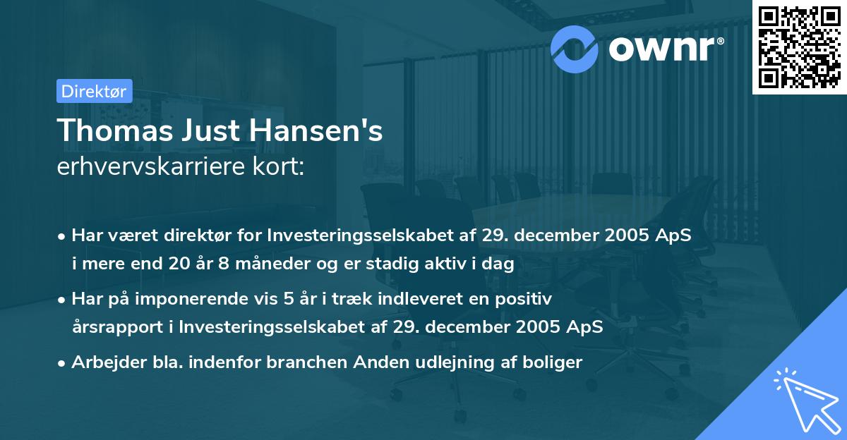 Thomas Just Hansen's erhvervskarriere kort