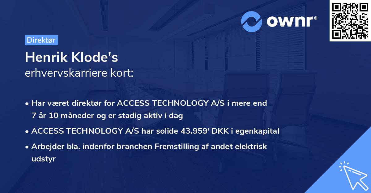 Henrik Klode's erhvervskarriere kort