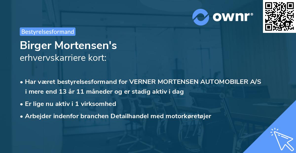 Birger Mortensen's erhvervskarriere kort