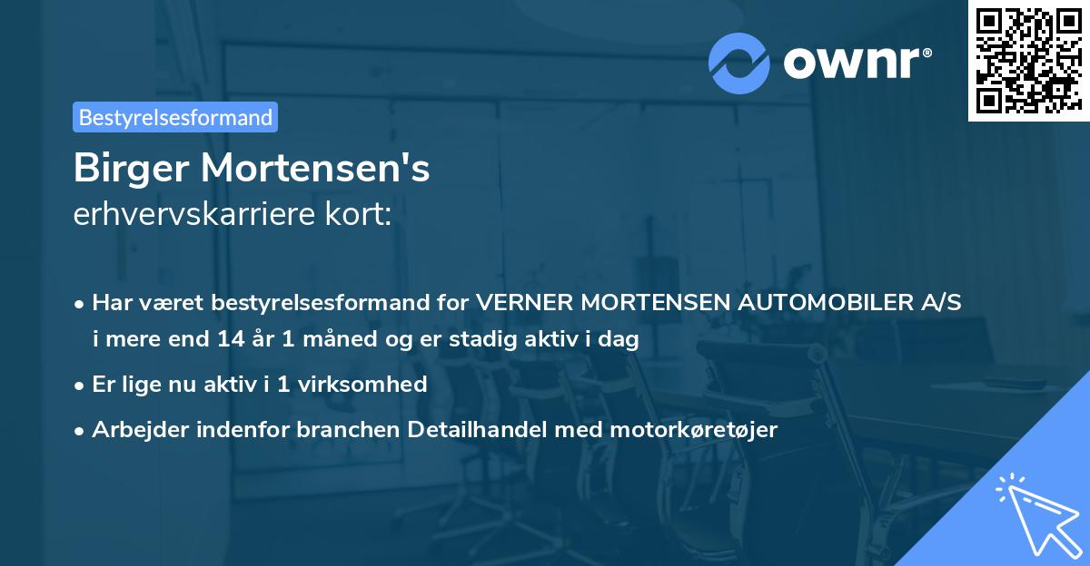 Birger Mortensen's erhvervskarriere kort
