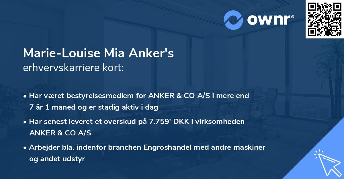 Marie-Louise Mia Anker's erhvervskarriere kort