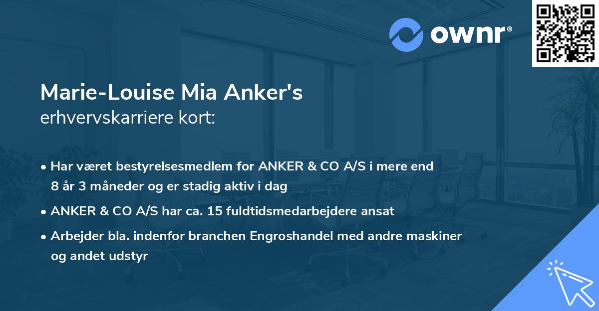 Marie-Louise Mia Anker's erhvervskarriere kort