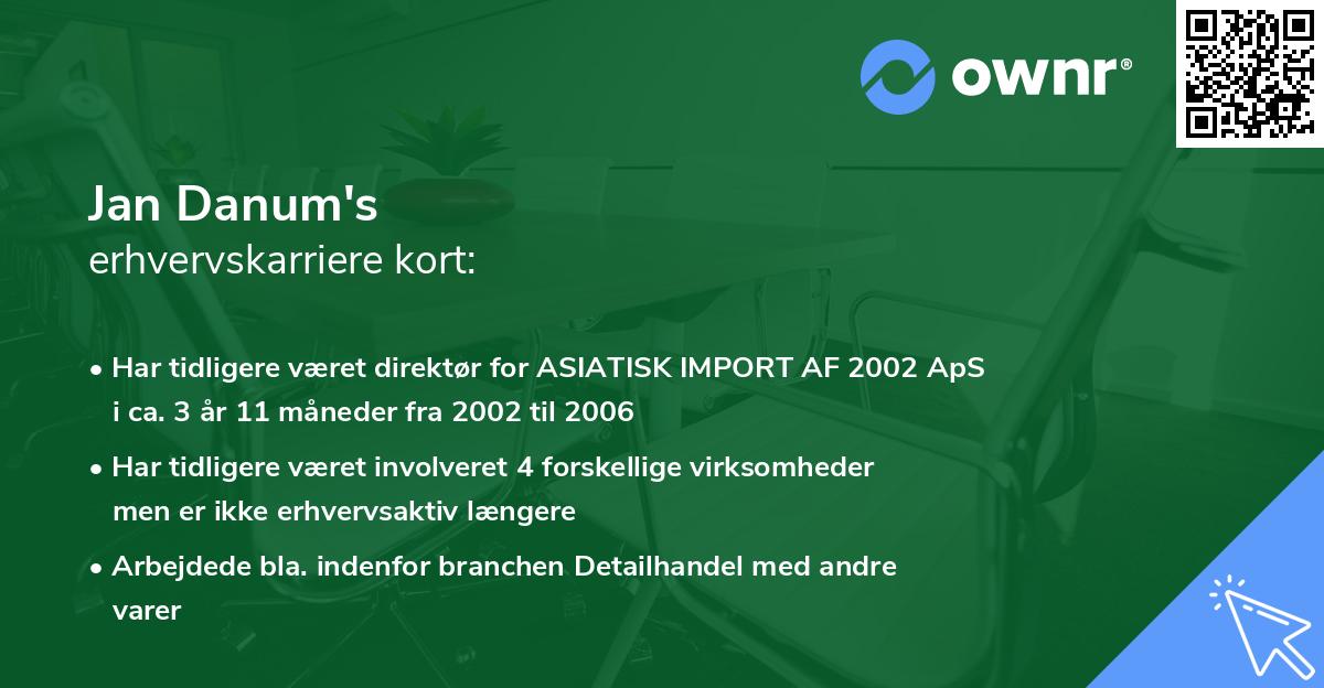 Jan Danum's erhvervskarriere kort