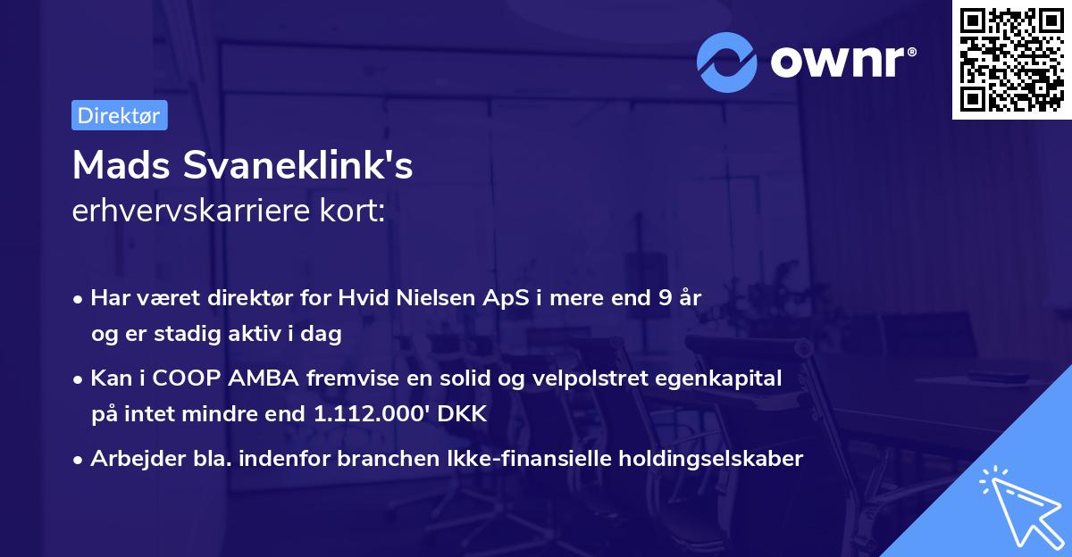 Mads Svaneklink's erhvervskarriere kort