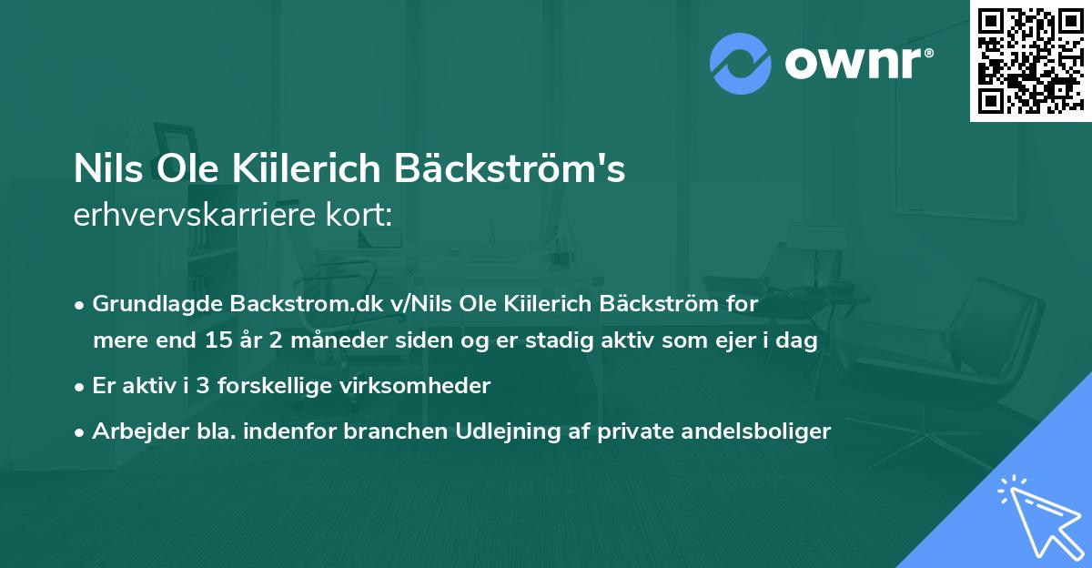 Nils Ole Kiilerich Bäckström's erhvervskarriere kort