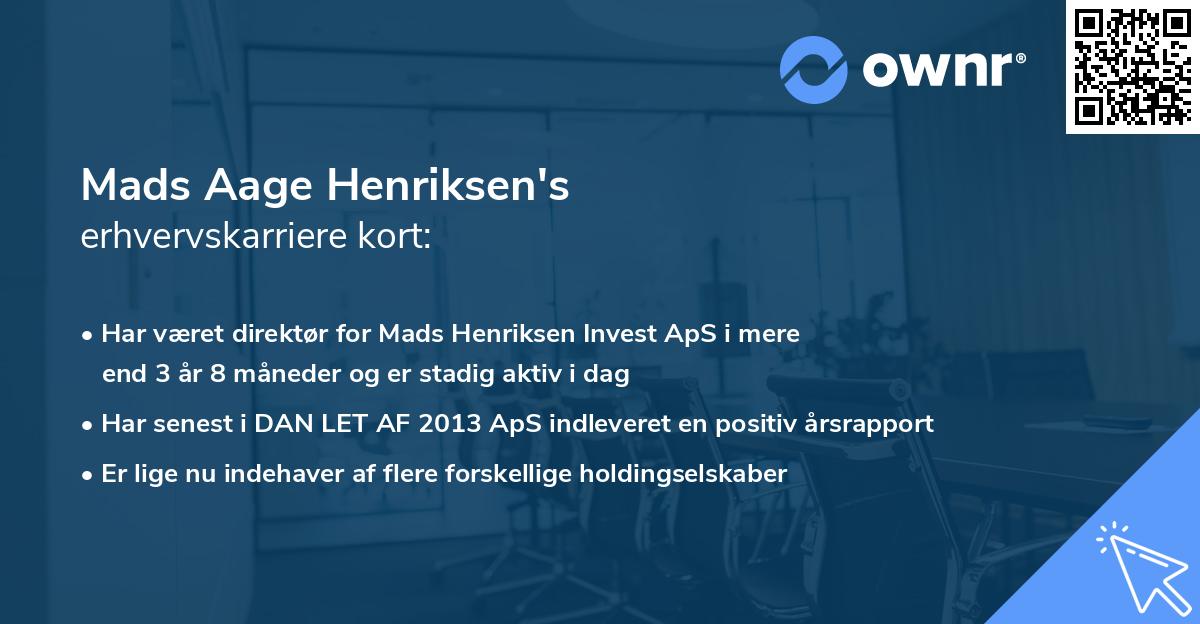 Mads Aage Henriksen's erhvervskarriere kort