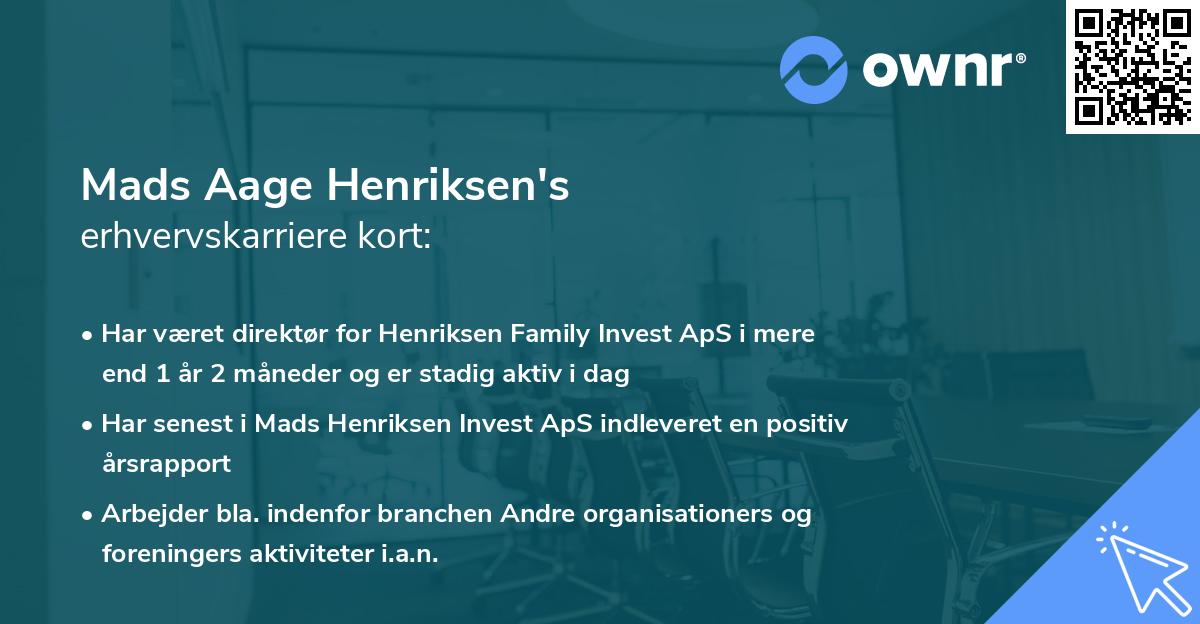 Mads Aage Henriksen's erhvervskarriere kort
