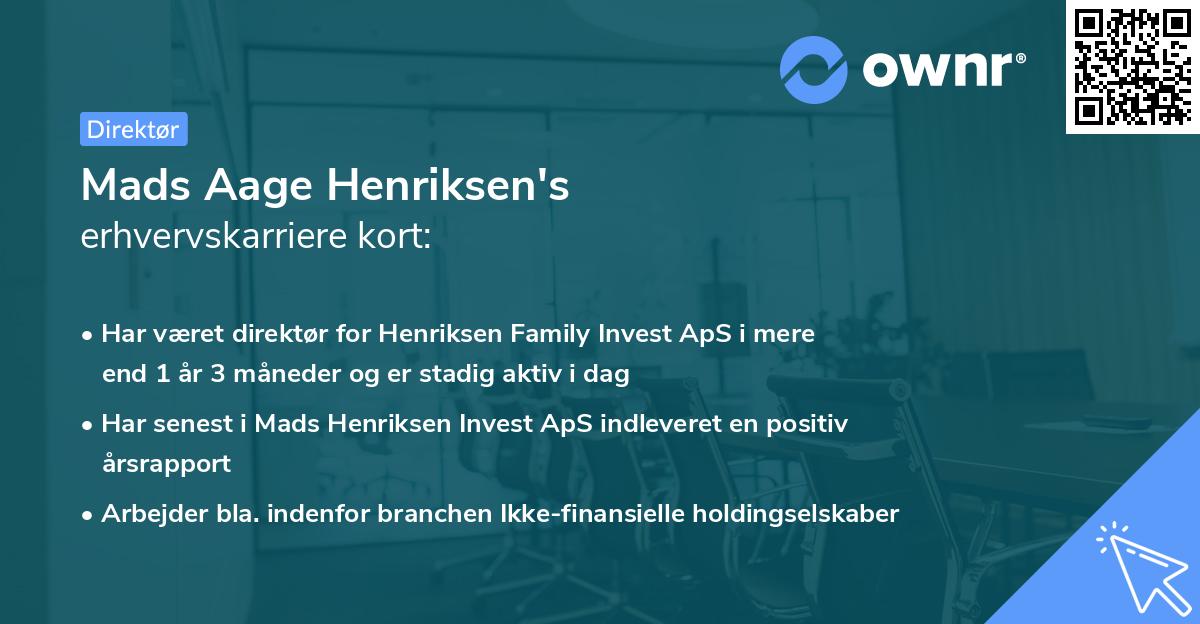 Mads Aage Henriksen's erhvervskarriere kort