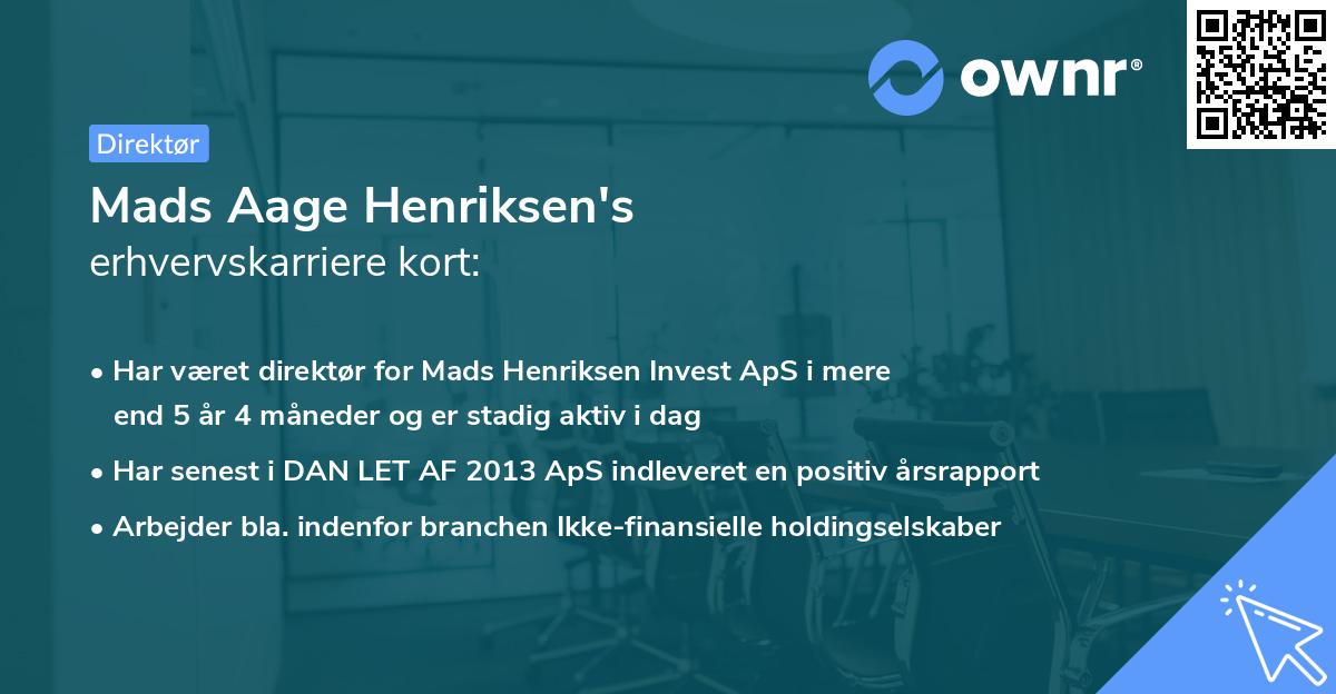 Mads Aage Henriksen's erhvervskarriere kort
