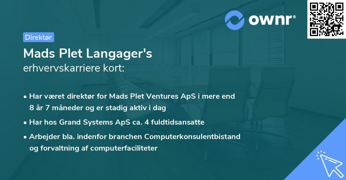 Mads Plet Langager's erhvervskarriere kort