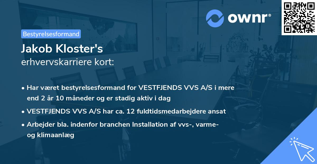 Jakob Kloster's erhvervskarriere kort