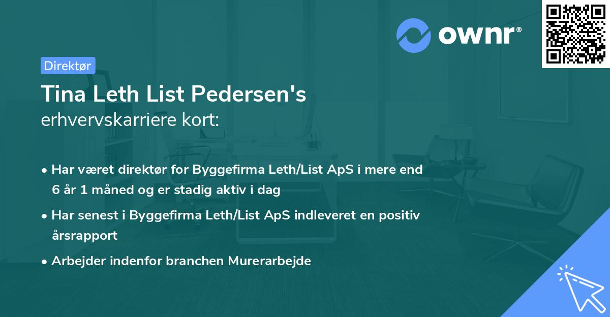 Tina Leth List Pedersen's erhvervskarriere kort
