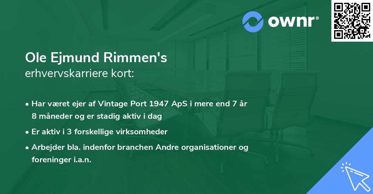 Ole Ejmund Rimmen's erhvervskarriere kort