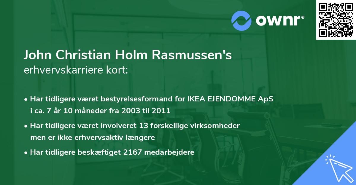 John Christian Holm Rasmussen's erhvervskarriere kort