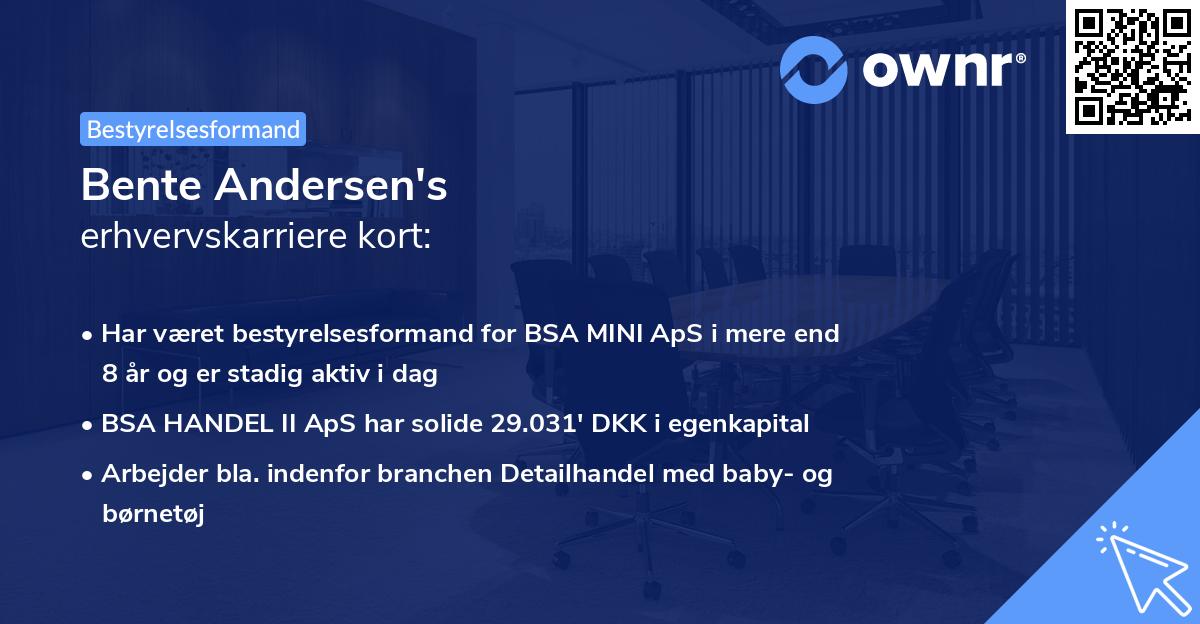 Bente Andersen's erhvervskarriere kort